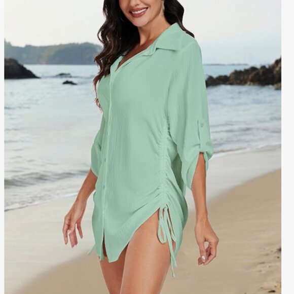 Bluetime Womens Swimsuit Coverup Bikini Bathing Suit Cover Ups 3/4 Sleeve - Picture 4 of 5